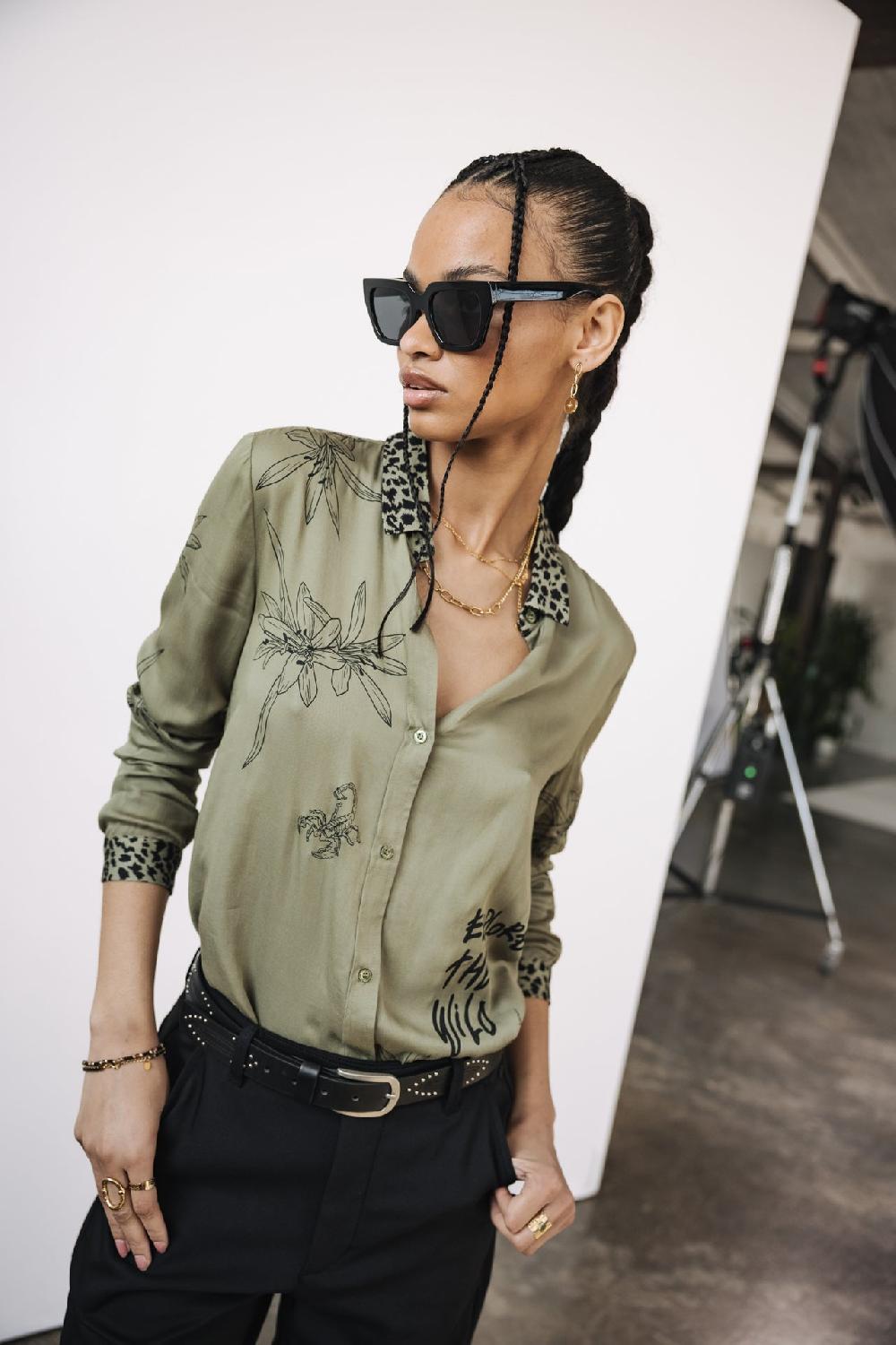 Freeman T. Porter Katy Sahara Trip Chemise Imprimée Femme Deep Lichen Green