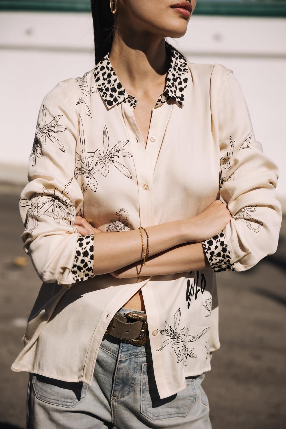 Freeman T. Porter Katy Sahara Trip Chemise Imprimée Femme Pearled Ivory