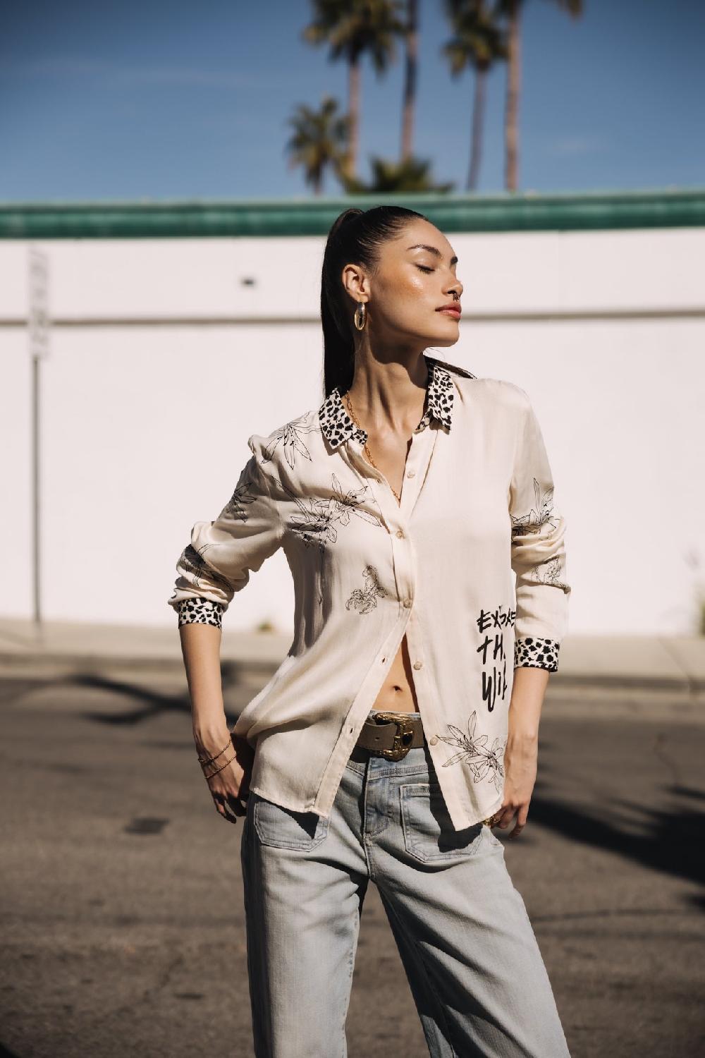 freeman t. porter Katy Sahara Trip Chemise imprimée Femme pearled ivory