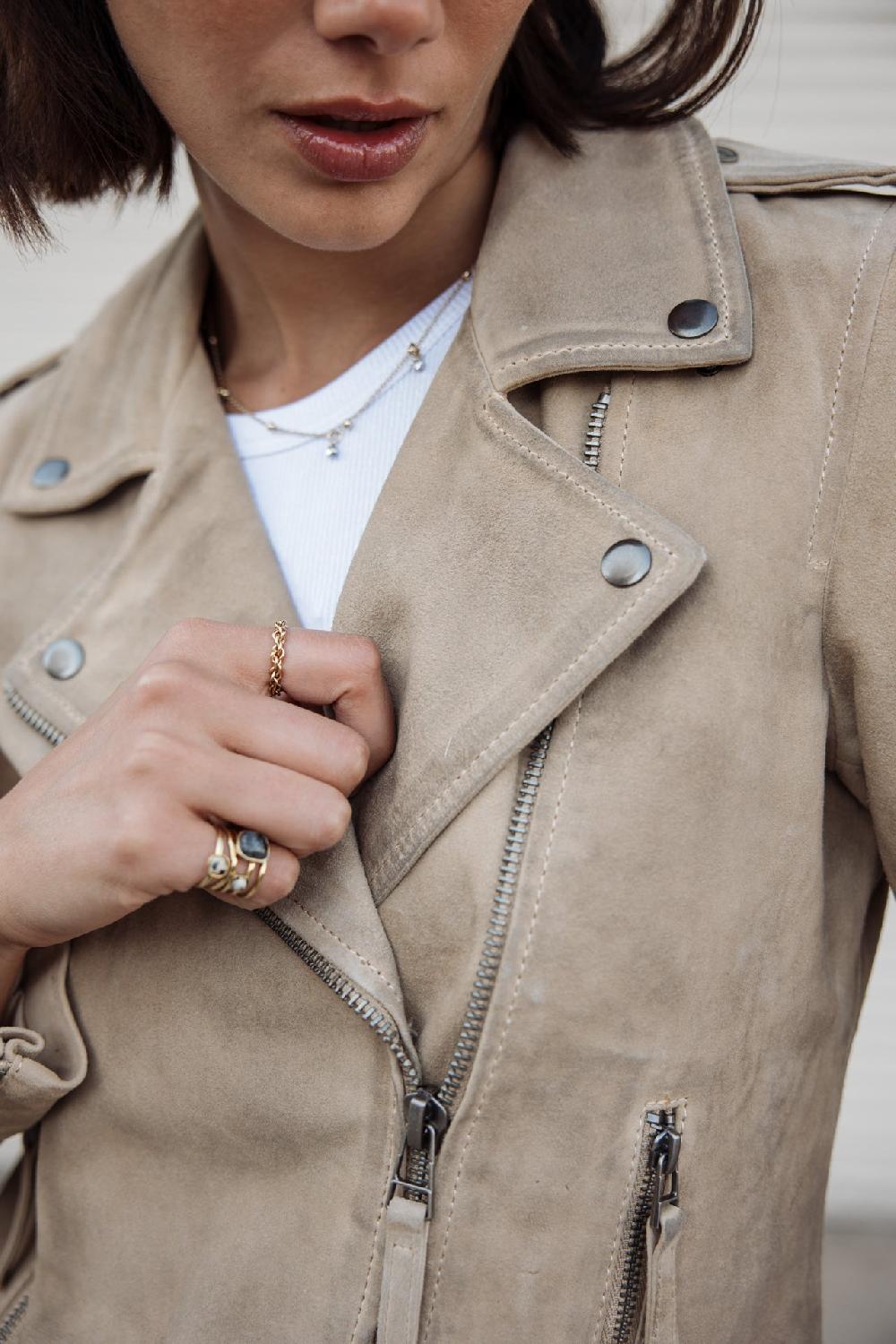 Freeman T. Porter Kristen Daim Perfecto En Cuir Femme Dirty Beige