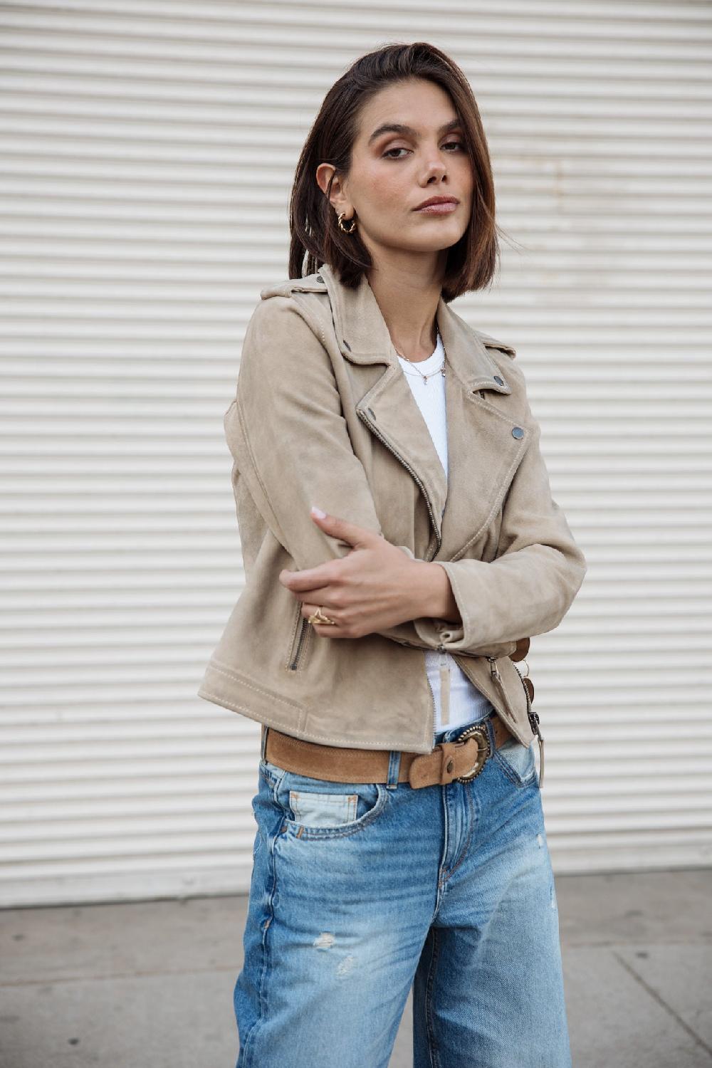 Freeman T. Porter Kristen Daim Perfecto En Cuir Femme Dirty Beige