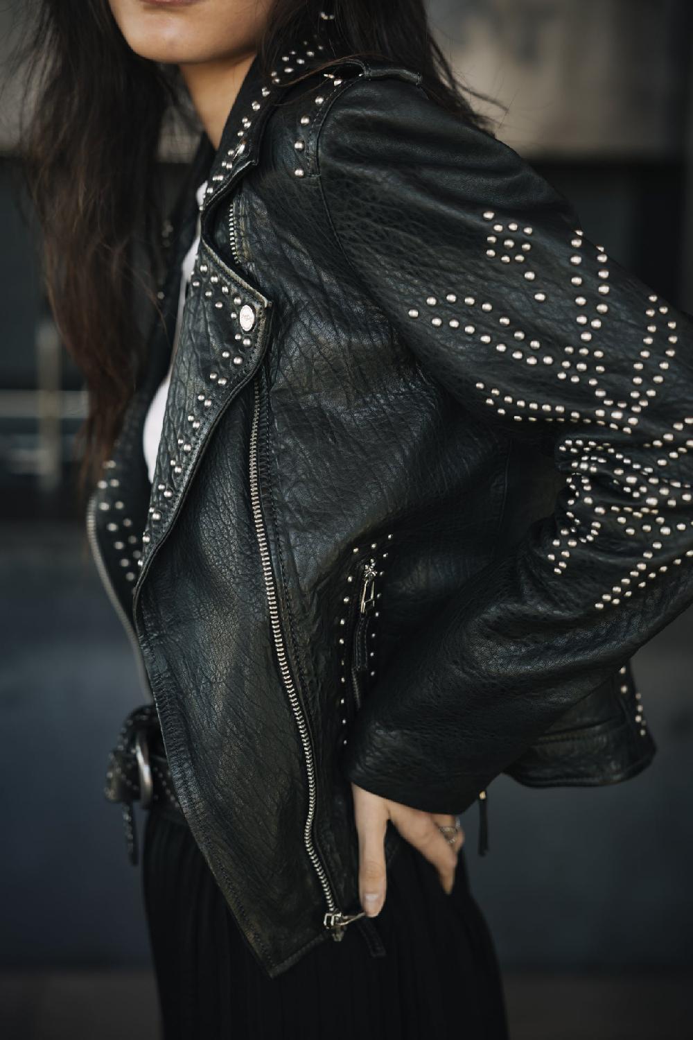 Freeman T. Porter Kristen Leather Claws Perfecto En Cuir Clouté Femme Anthra