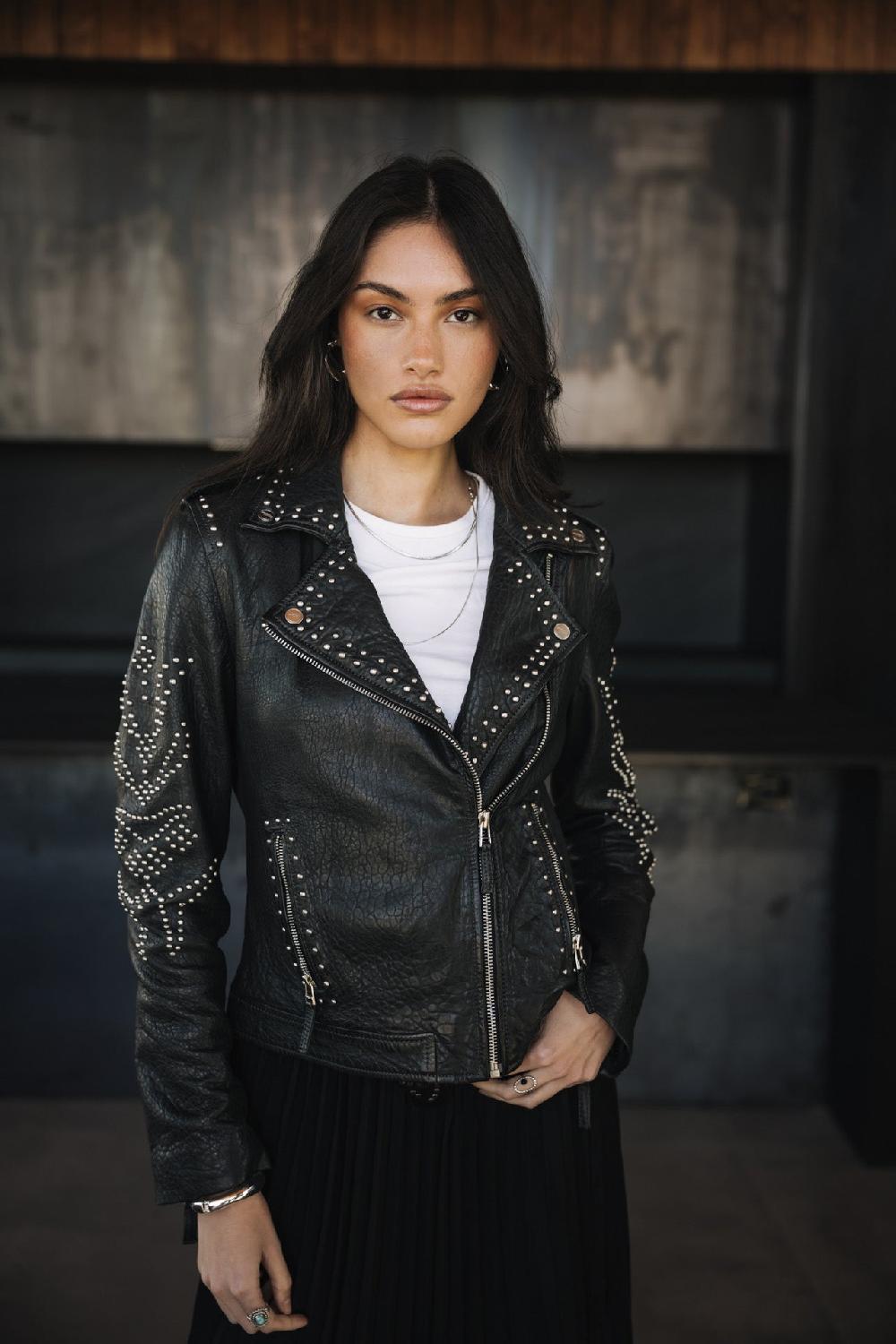 freeman t. porter Kristen Leather Claws Perfecto en cuir clouté Femme anthra