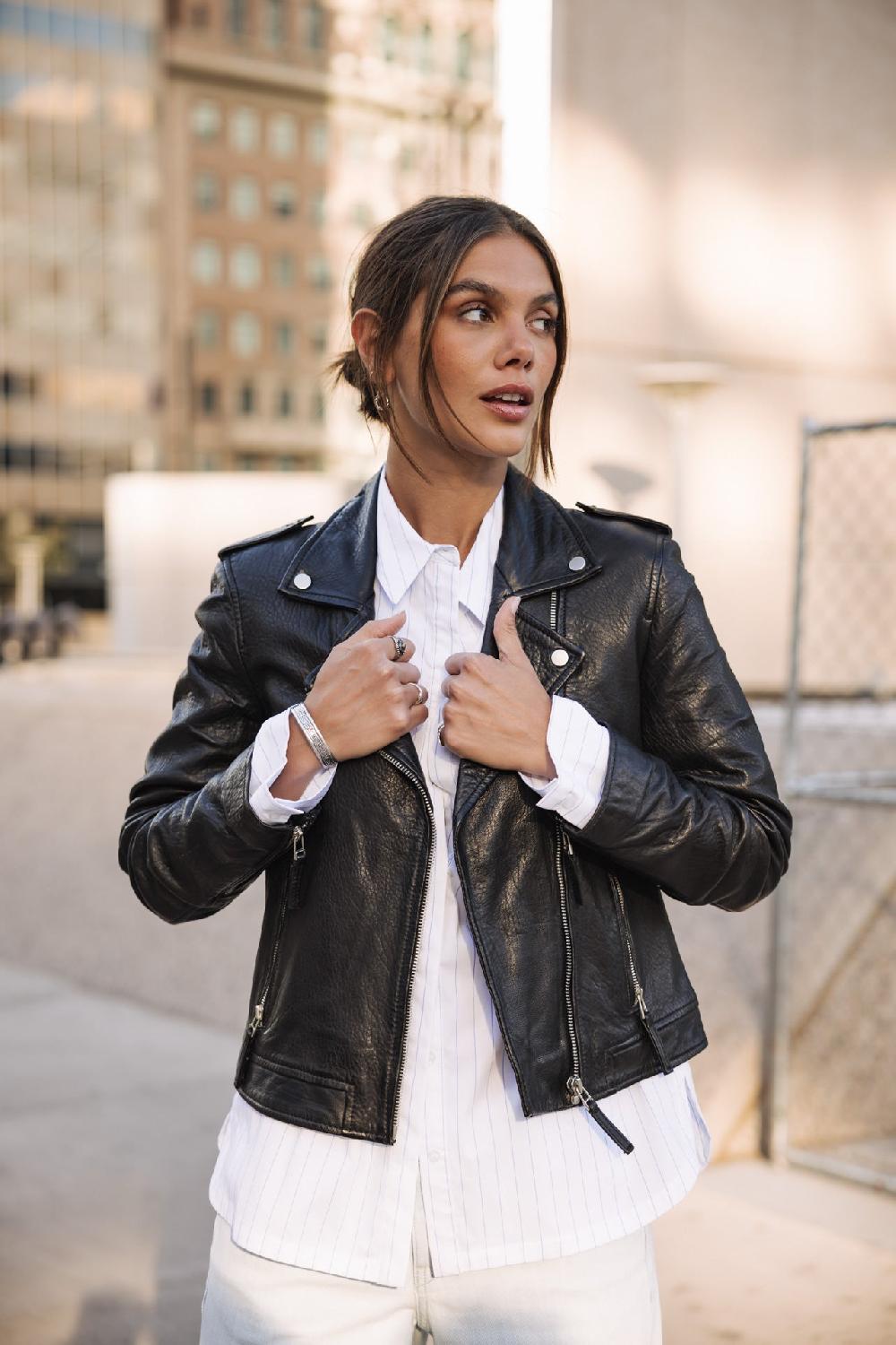 Freeman T. Porter Kristen Leather Perfecto En Cuir Femme Black