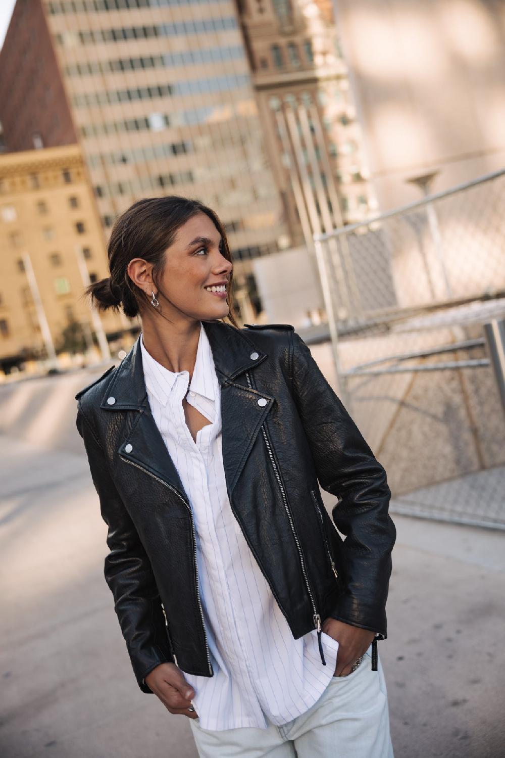 freeman t. porter Kristen Leather Perfecto en cuir Femme black