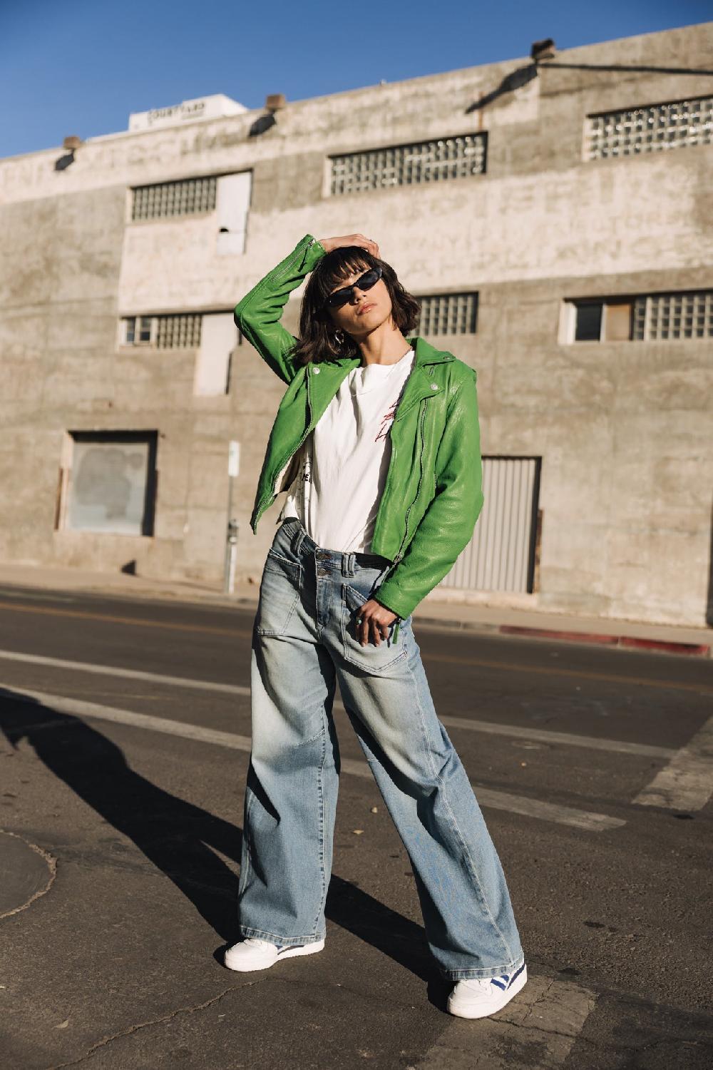 Freeman T. Porter Kristen Leather Perfecto En Cuir Femme Killy Green