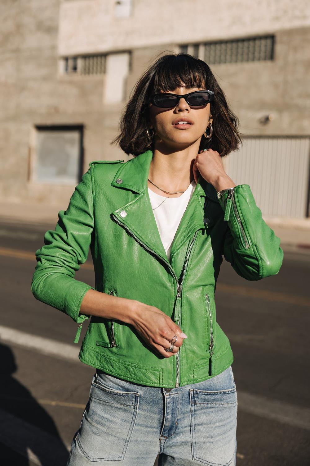 freeman t. porter Kristen Leather Perfecto en cuir Femme killy green