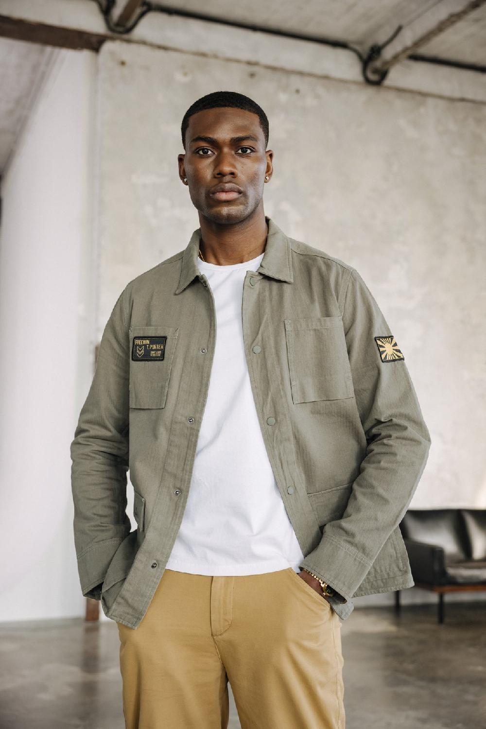 Freeman T. Porter Luck Chevron Veste Chemise Avec Patchs Homme Dusty Olive