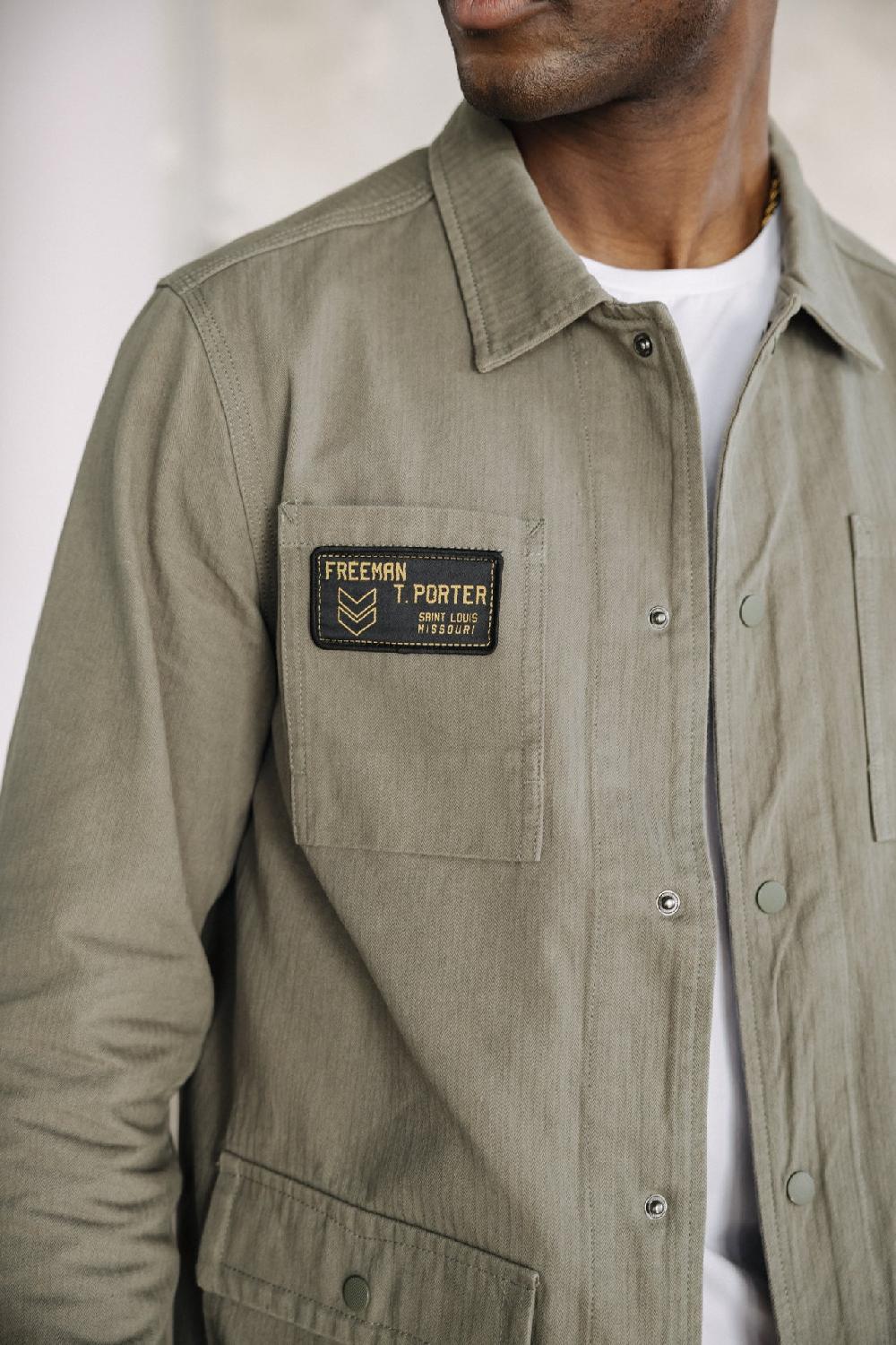 Freeman T. Porter Luck Chevron Veste Chemise Avec Patchs Homme Dusty Olive