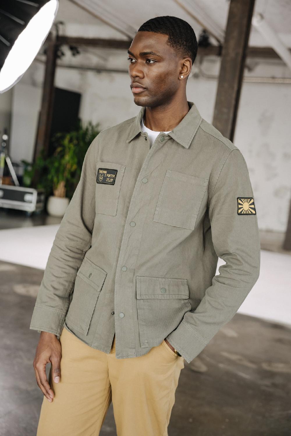 Freeman T. Porter Luck Chevron Veste Chemise Avec Patchs Homme Dusty Olive