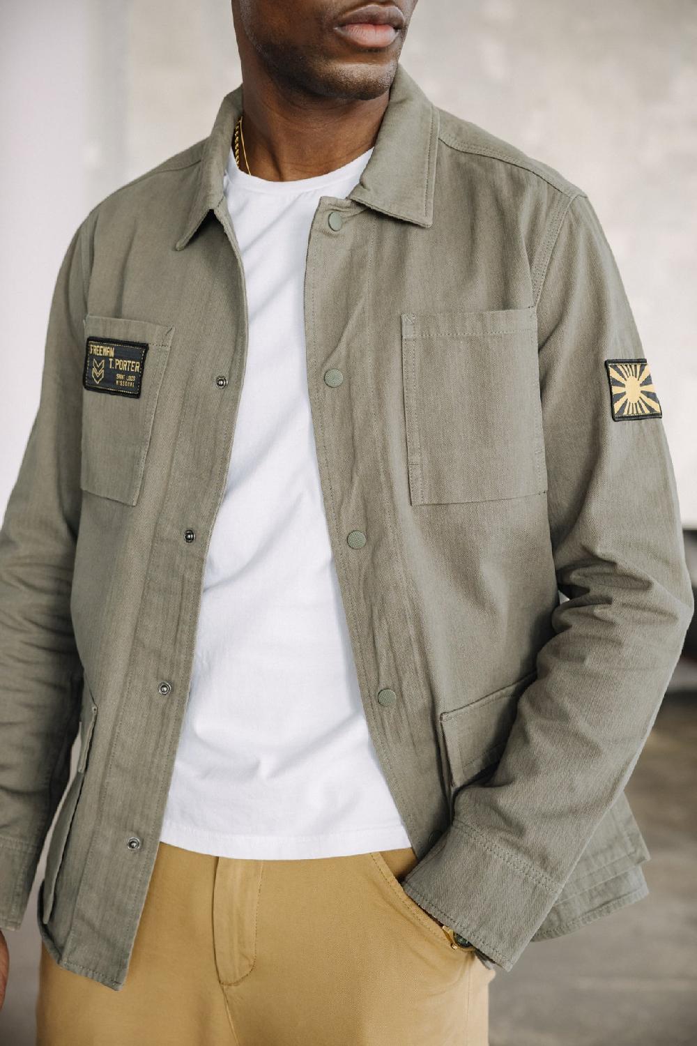 freeman t. porter Luck Chevron Veste chemise avec patchs Homme dusty olive