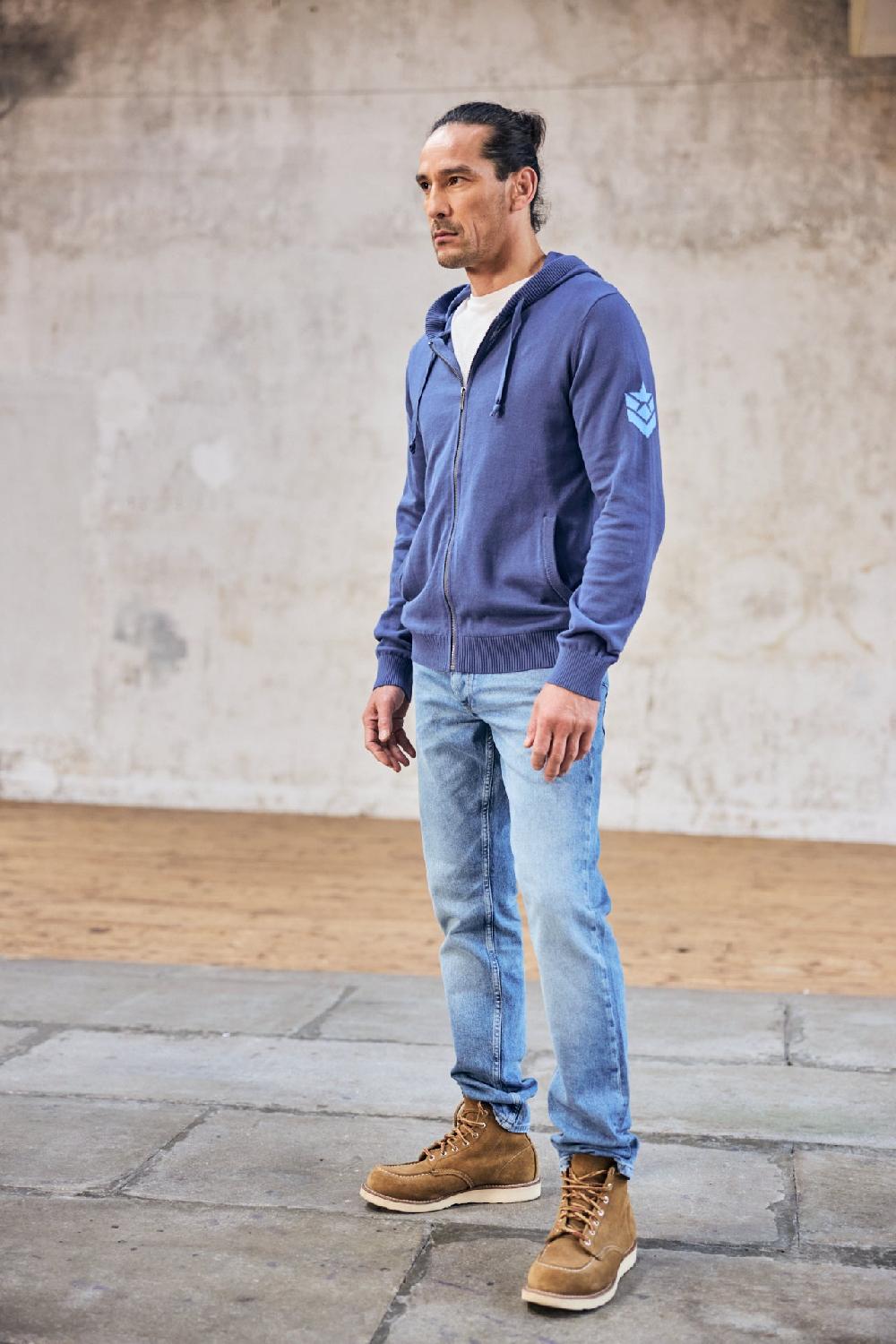 Freeman T. Porter Lyam Conwy Cardigan Zippé à Capuche Homme Vintage Indigo