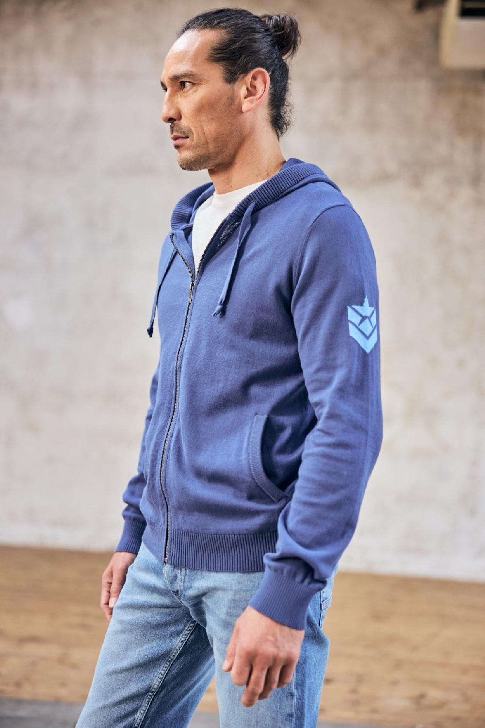 Freeman T. Porter Lyam Conwy Cardigan Zippé à Capuche Homme Vintage Indigo
