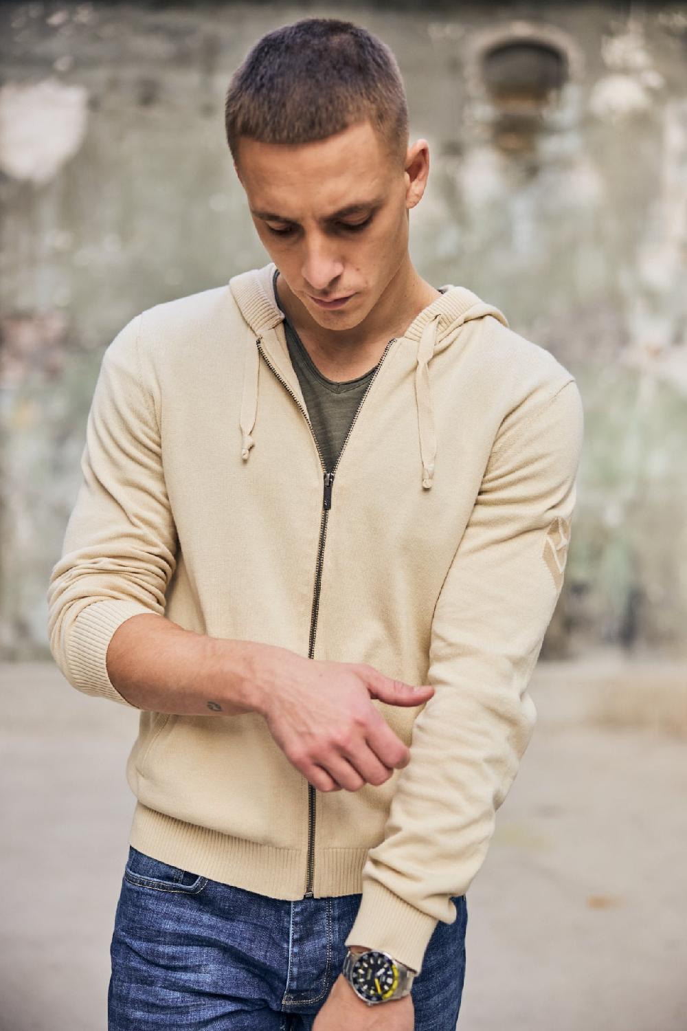 Freeman T. Porter Lyam Conwy Cardigan Zippé à Capuche Homme Wood Ash