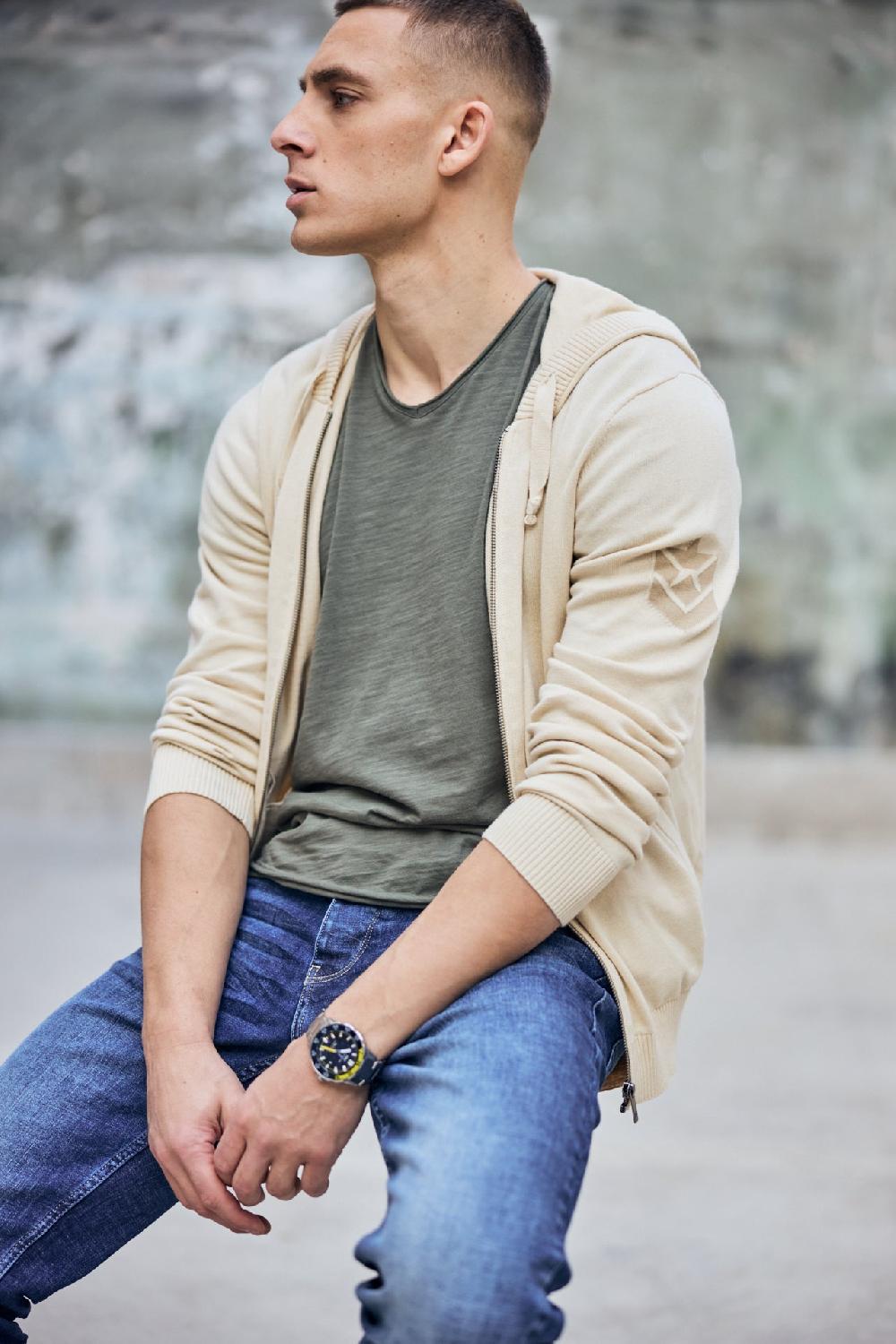 Freeman T. Porter Lyam Conwy Cardigan Zippé à Capuche Homme Wood Ash