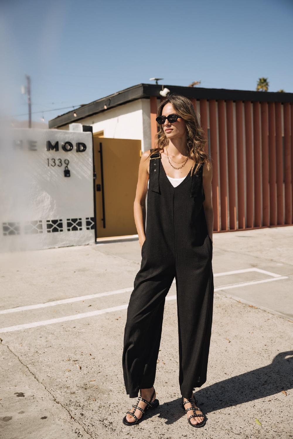 freeman t. porter Mariam Plain Linen Salopette loose en lin Femme black