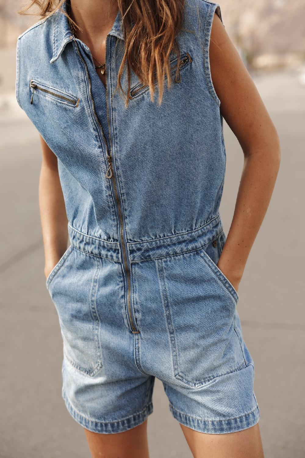 Freeman T. Porter Martha Short Denim Combishort Zippée Femme Jaori