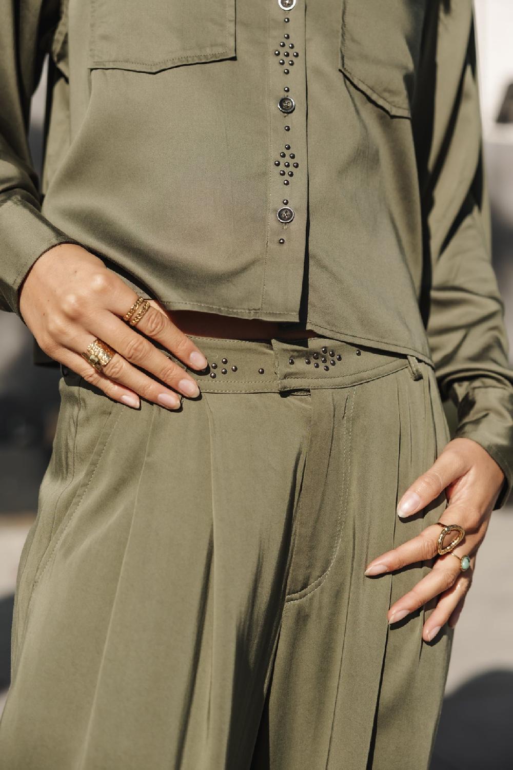 Freeman T. Porter Paolina Silken Pantalon Large Femme Four Leaf Clover