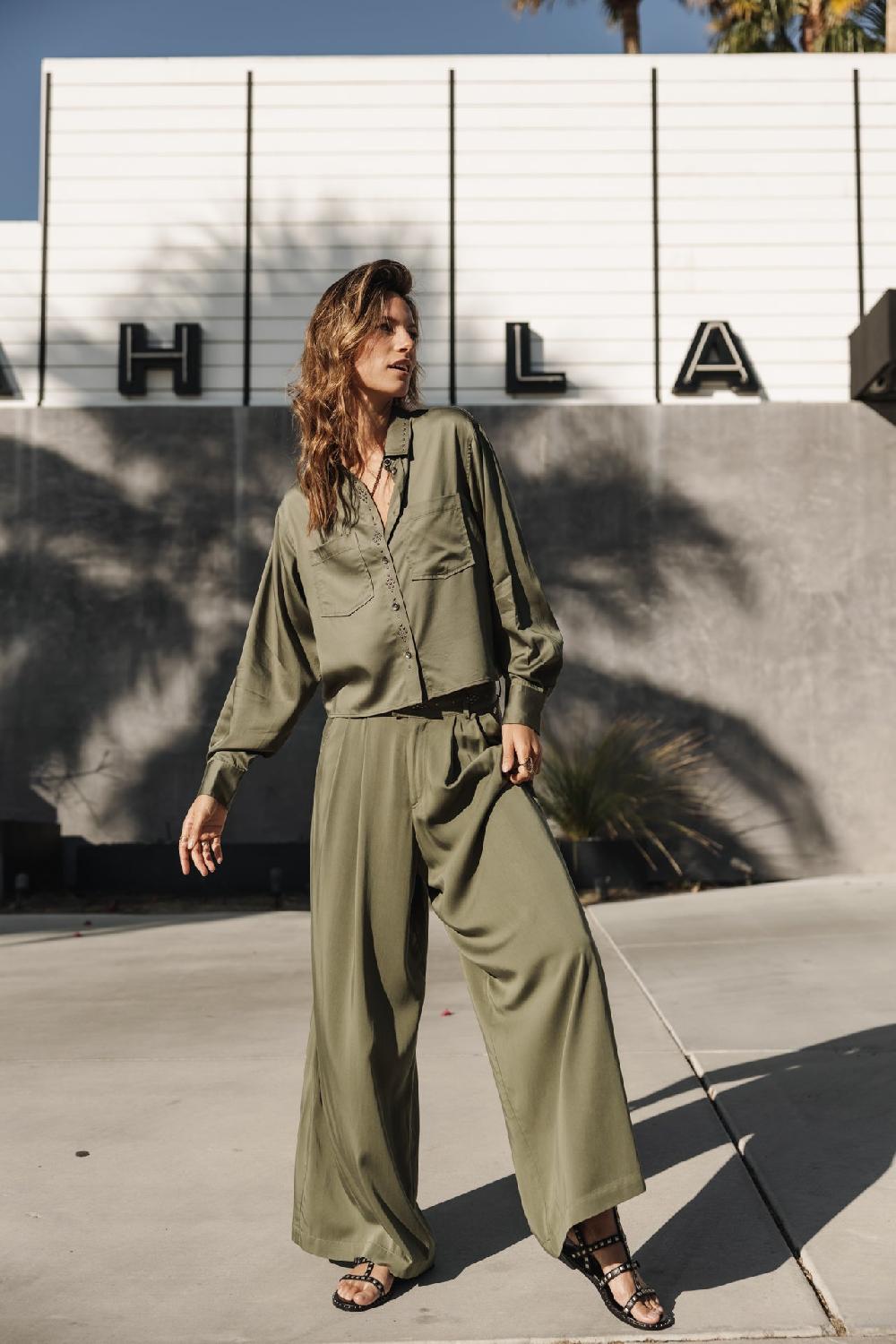 Freeman T. Porter Paolina Silken Pantalon Large Femme Four Leaf Clover