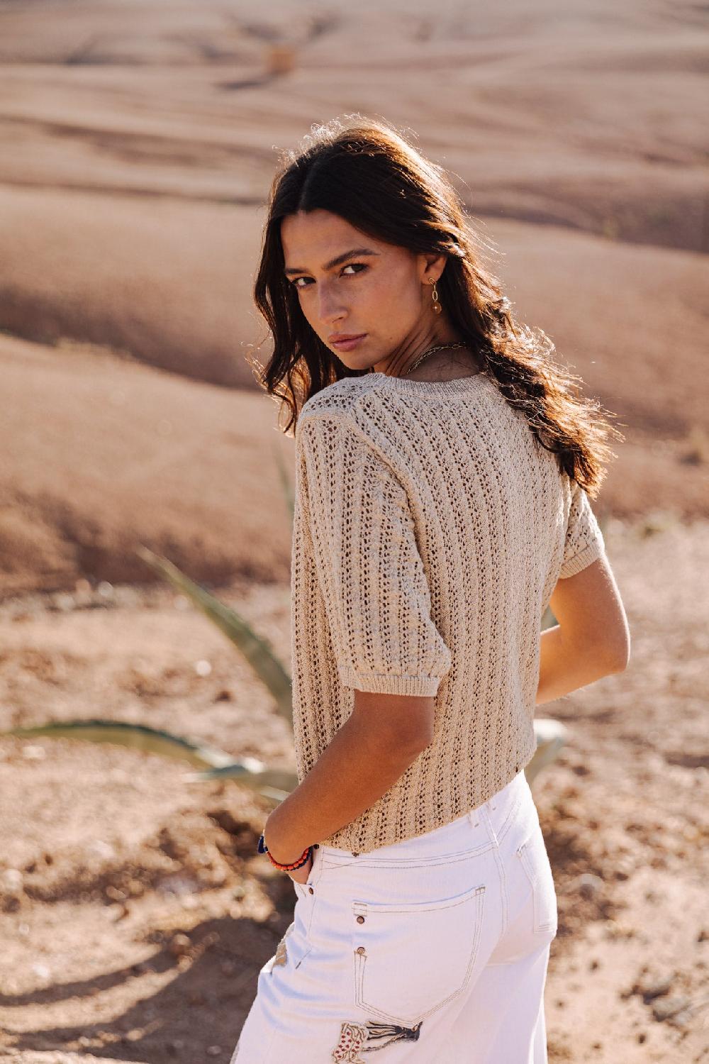 Freeman T. Porter Peronelle LX Pull En Maille Ajourée Femme Gold