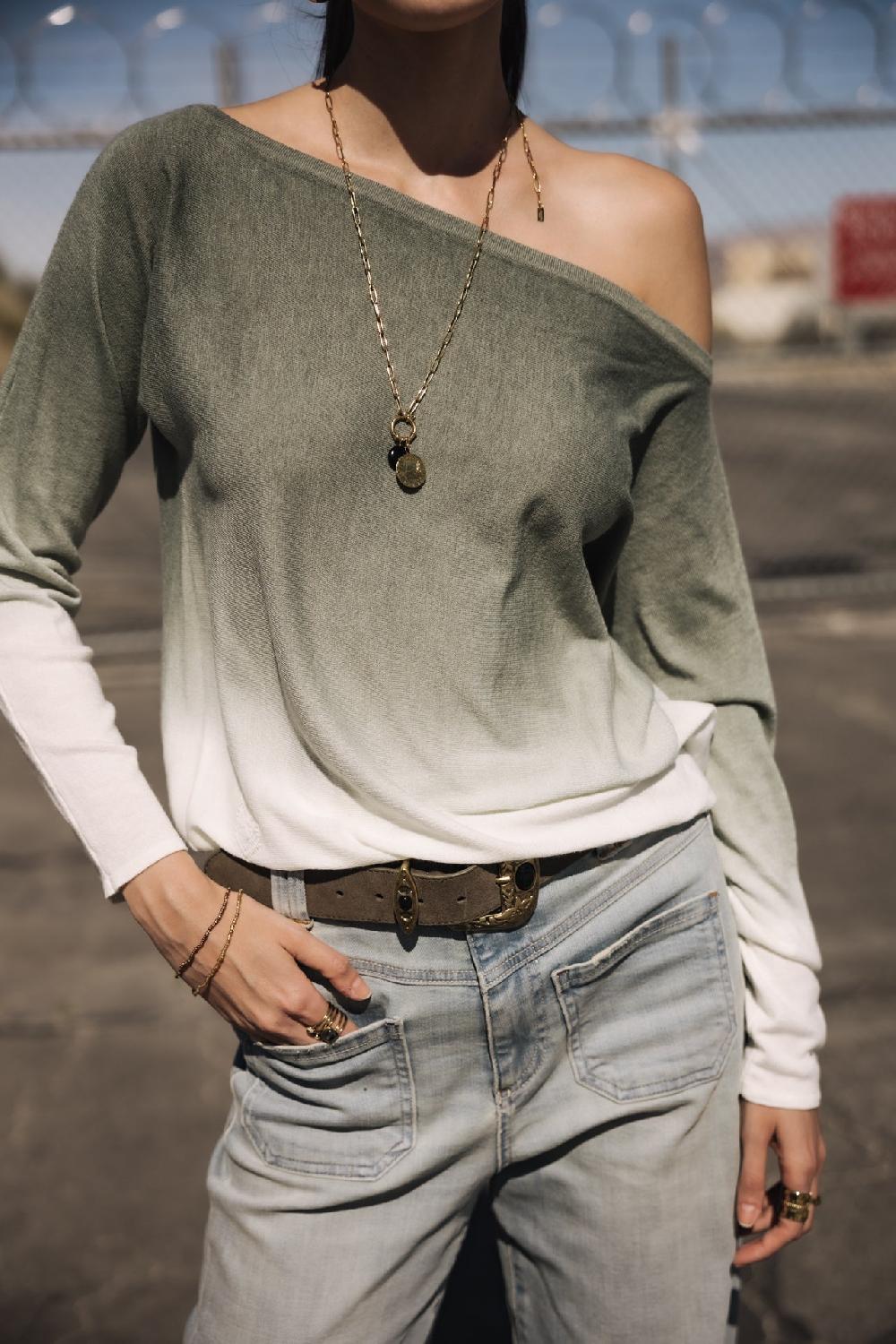 Freeman T. Porter Persia Dip Dye Pull Col Bateau Femme Deep Lichen Green