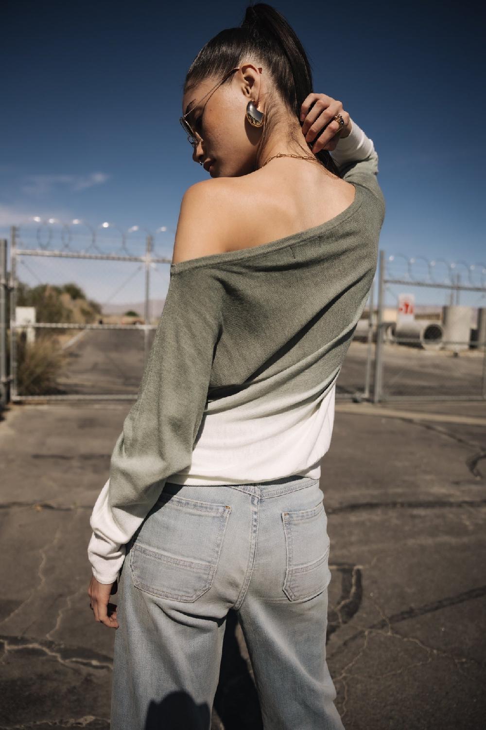 Freeman T. Porter Persia Dip Dye Pull Col Bateau Femme Deep Lichen Green