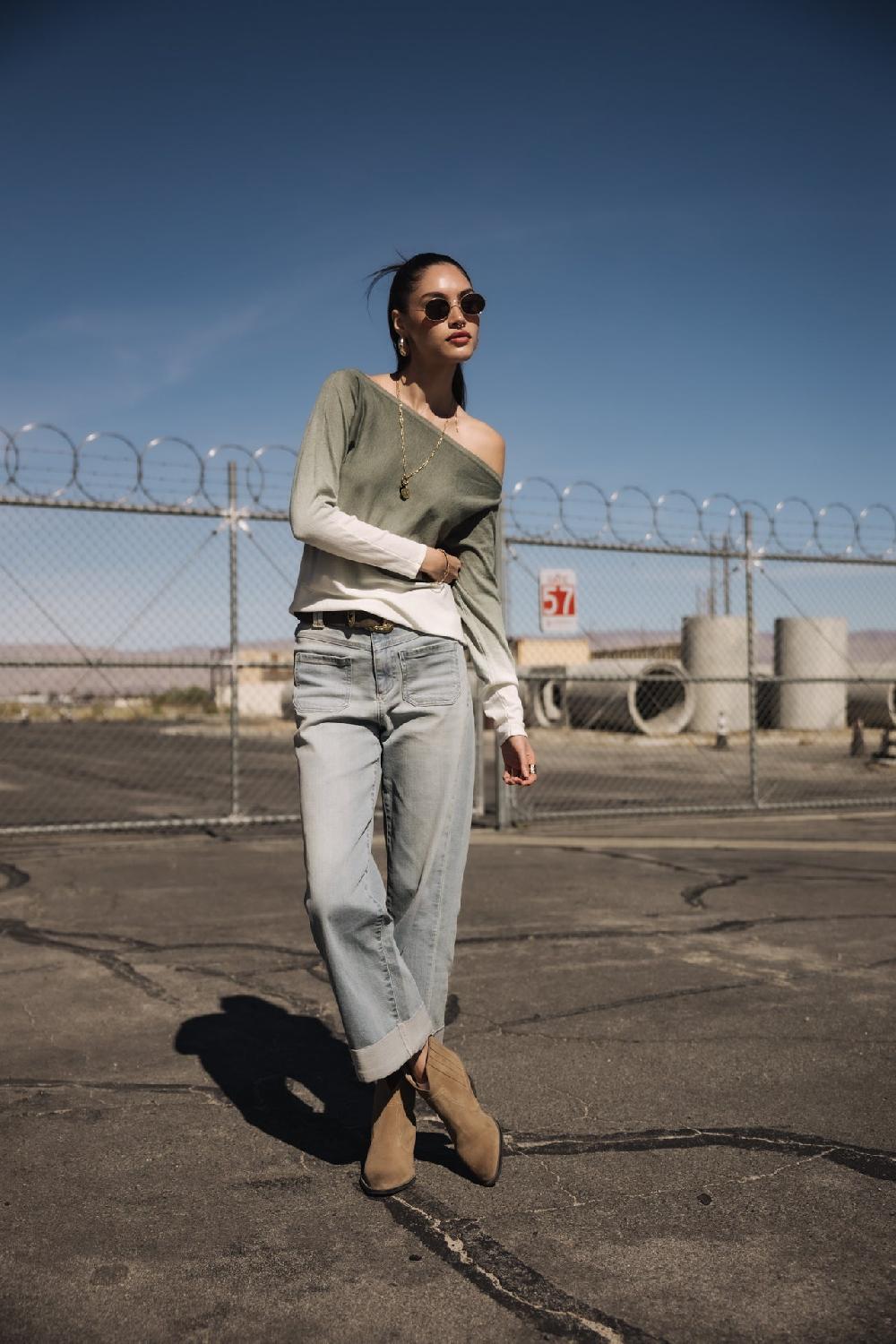 Freeman T. Porter Persia Dip Dye Pull Col Bateau Femme Deep Lichen Green