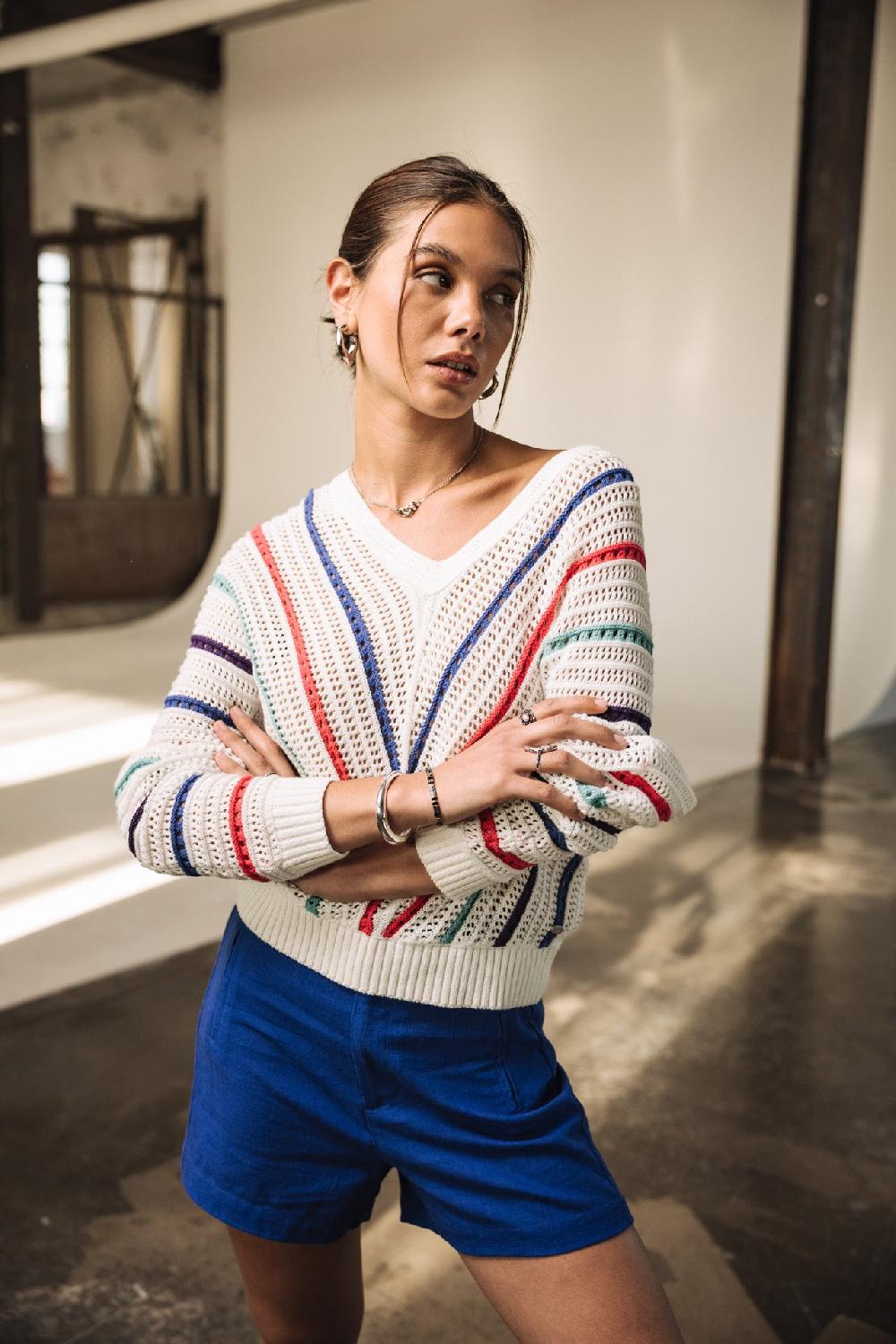 freeman t. porter Persiana Multico Pull en maille ajourée Femme white