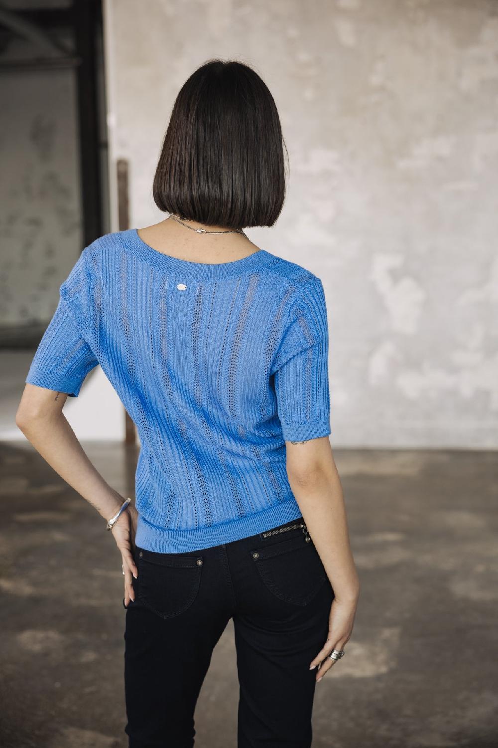 Freeman T. Porter Polane Rib T-shirt En Maille Ajourée Femme Granada Sky