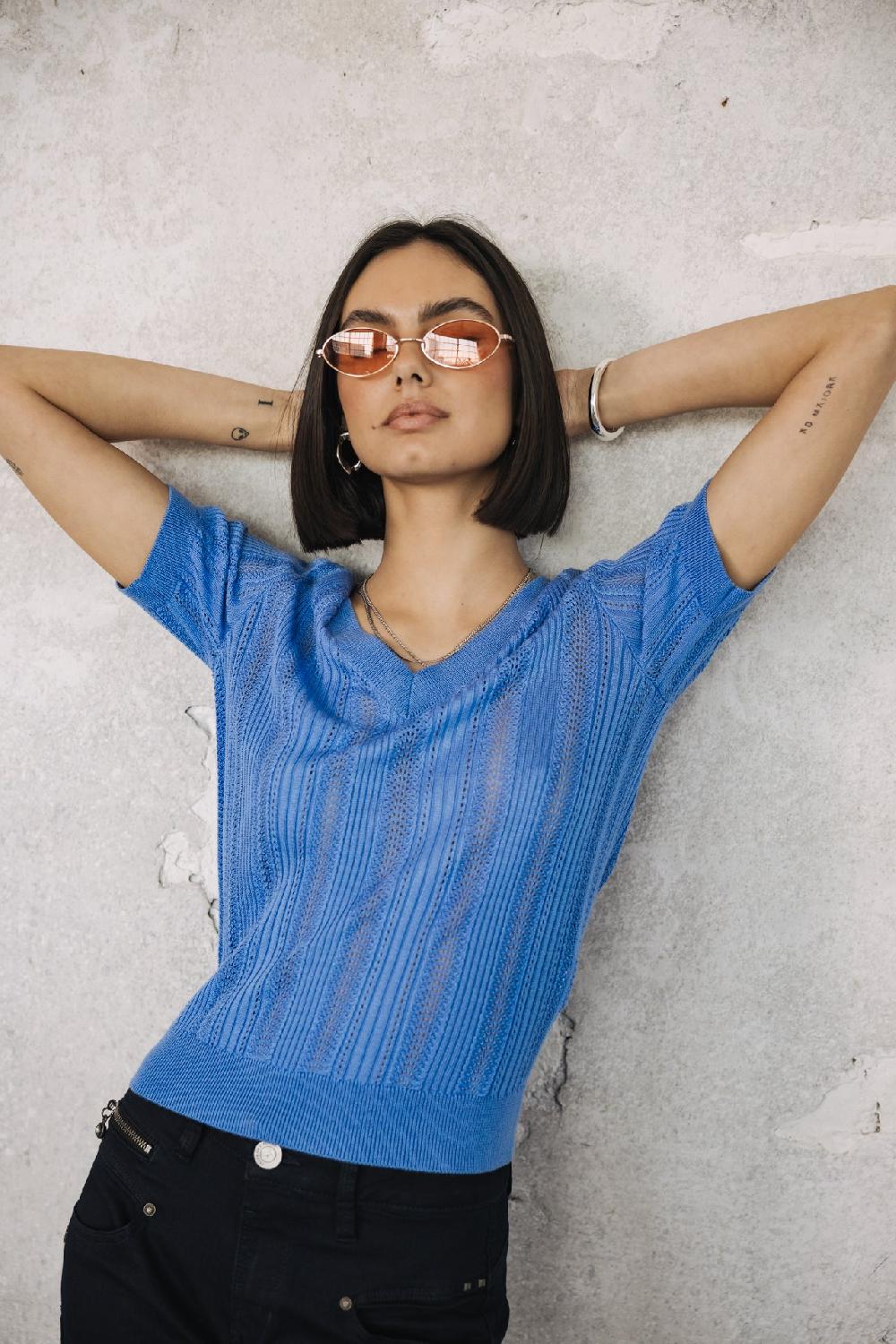 freeman t. porter Polane Rib T-shirt en maille ajourée Femme granada sky