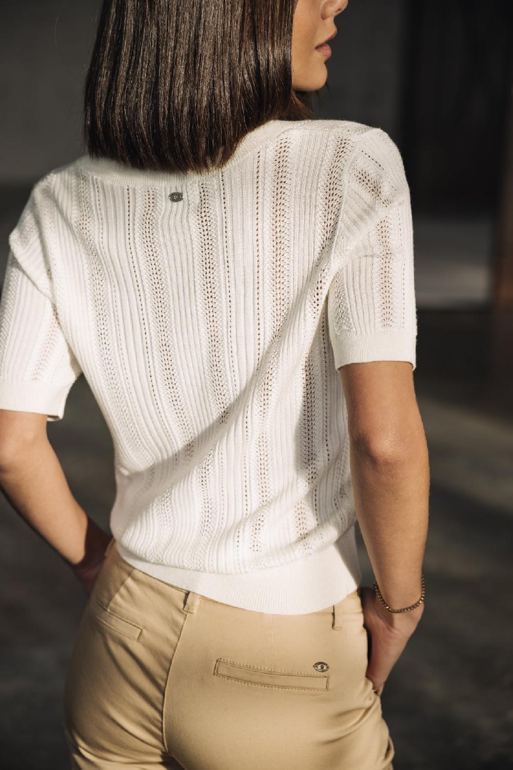 Freeman T. Porter Polane Rib T-shirt En Maille Ajourée Femme Off White