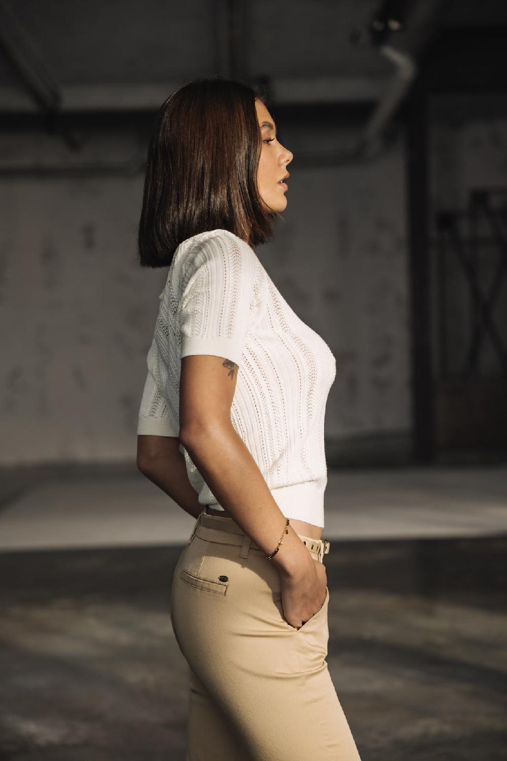 Freeman T. Porter Polane Rib T-shirt En Maille Ajourée Femme Off White