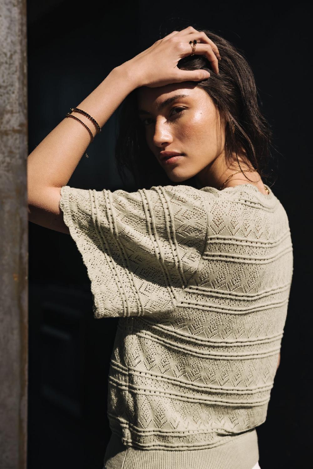 Freeman T. Porter Pradda Cardigan En Maille Ajourée Femme Desert Sage