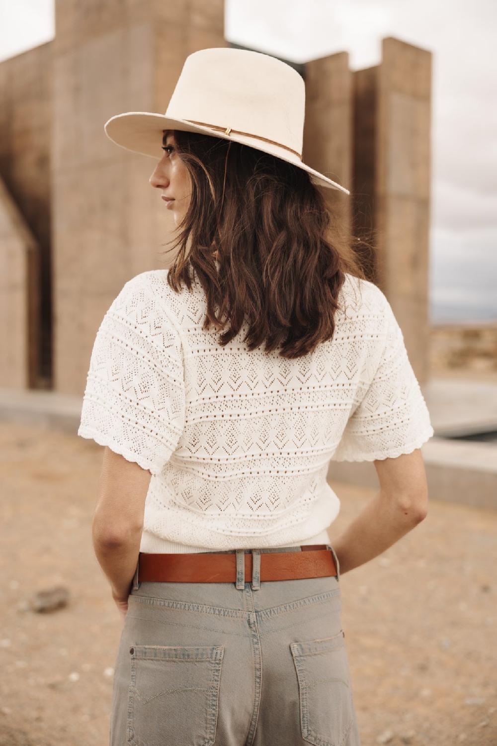 Freeman T. Porter Pradda Cardigan En Maille Ajourée Femme Off White