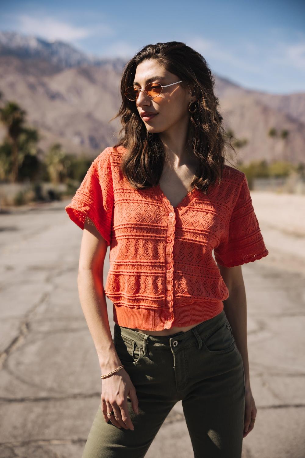 Freeman T. Porter Pradda Cardigan En Maille Ajourée Femme Tigerlily