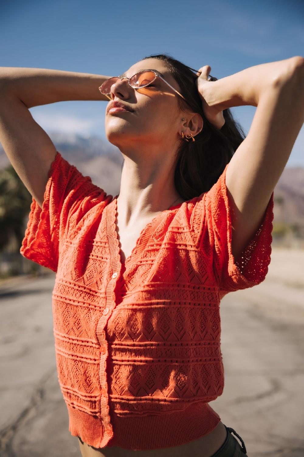 freeman t. porter Pradda Cardigan en maille ajourée Femme tigerlily