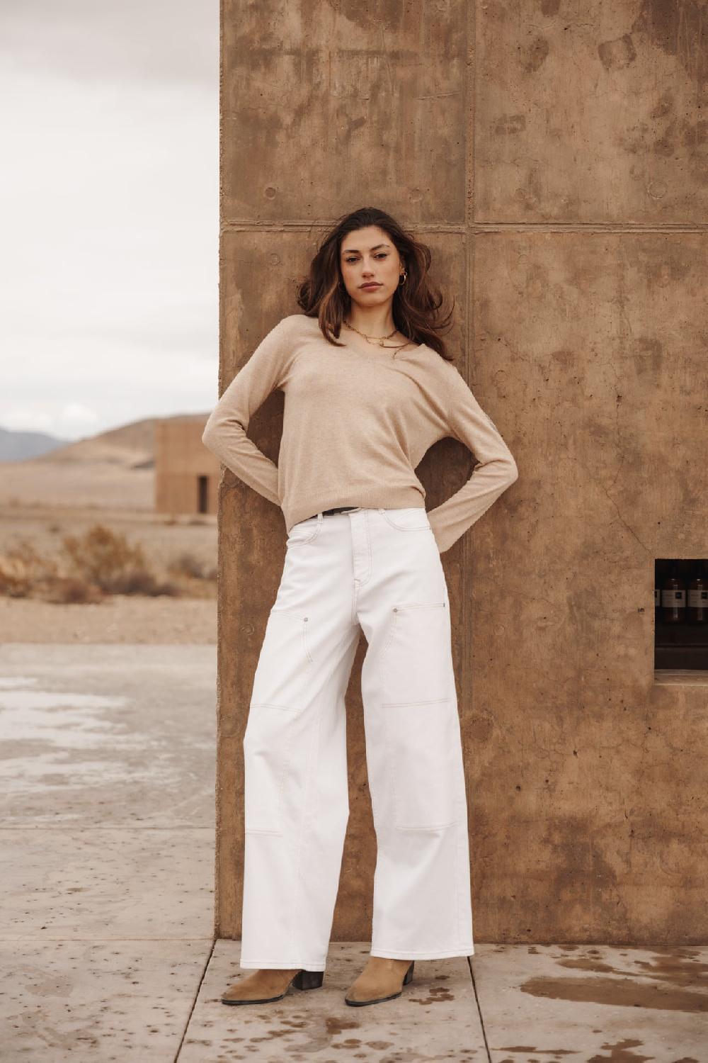 Freeman T. Porter Preem Pull Ajusté Col V Femme Irish Cream