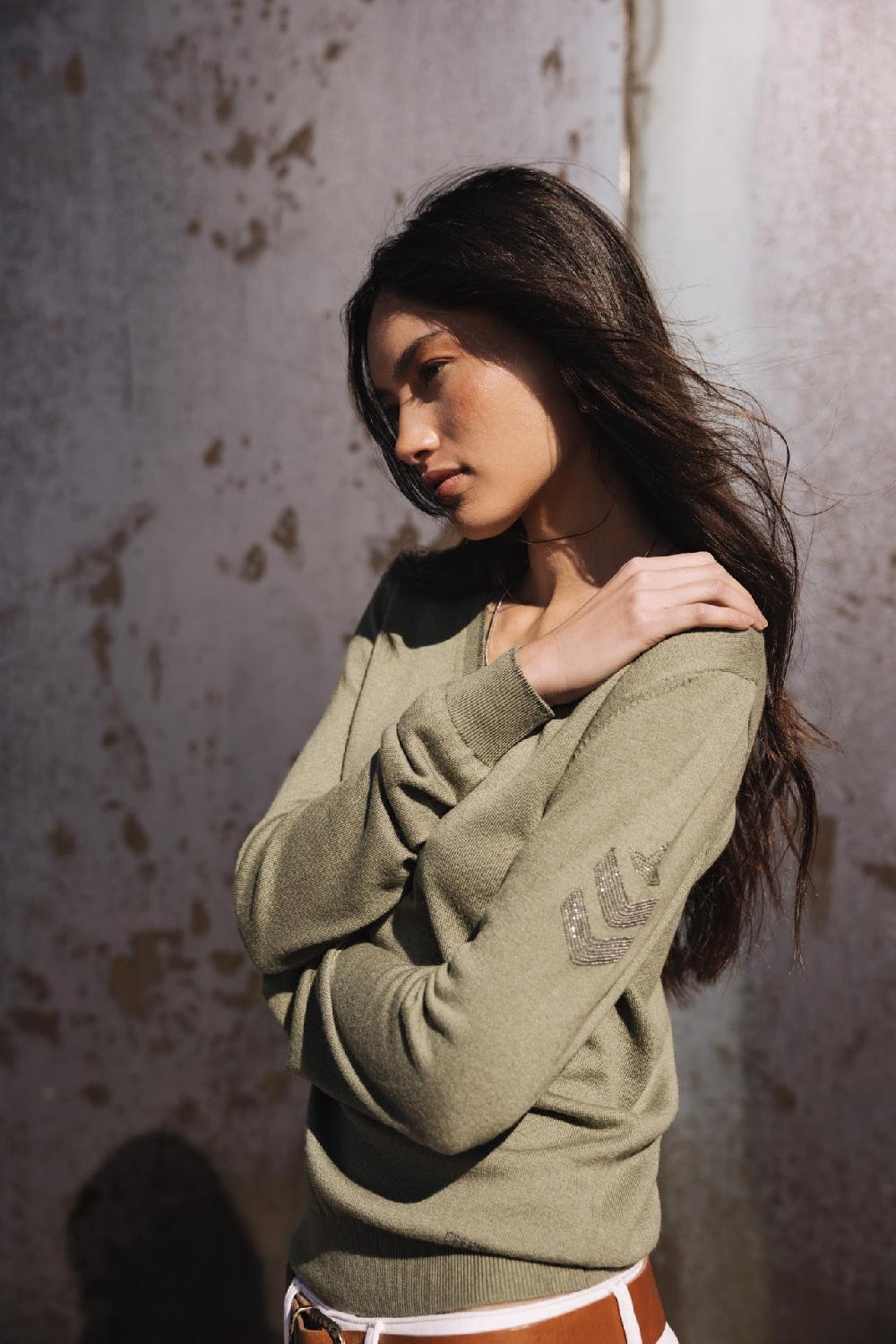 Freeman T. Porter Preem Pull Ajusté Col V Femme Khaki