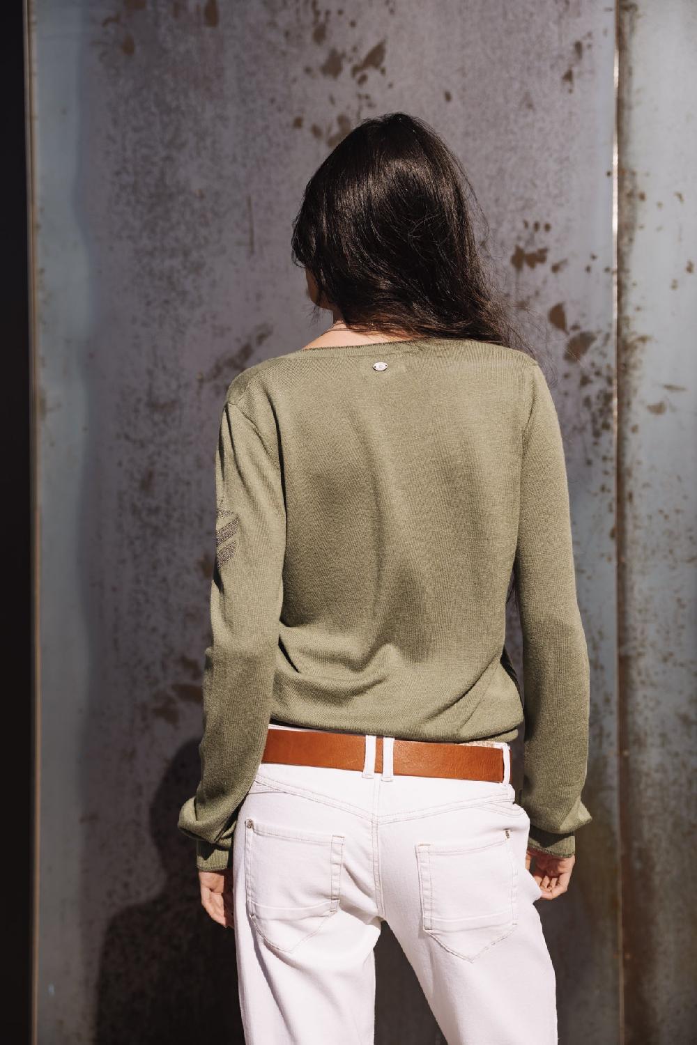 Freeman T. Porter Preem Pull Ajusté Col V Femme Khaki