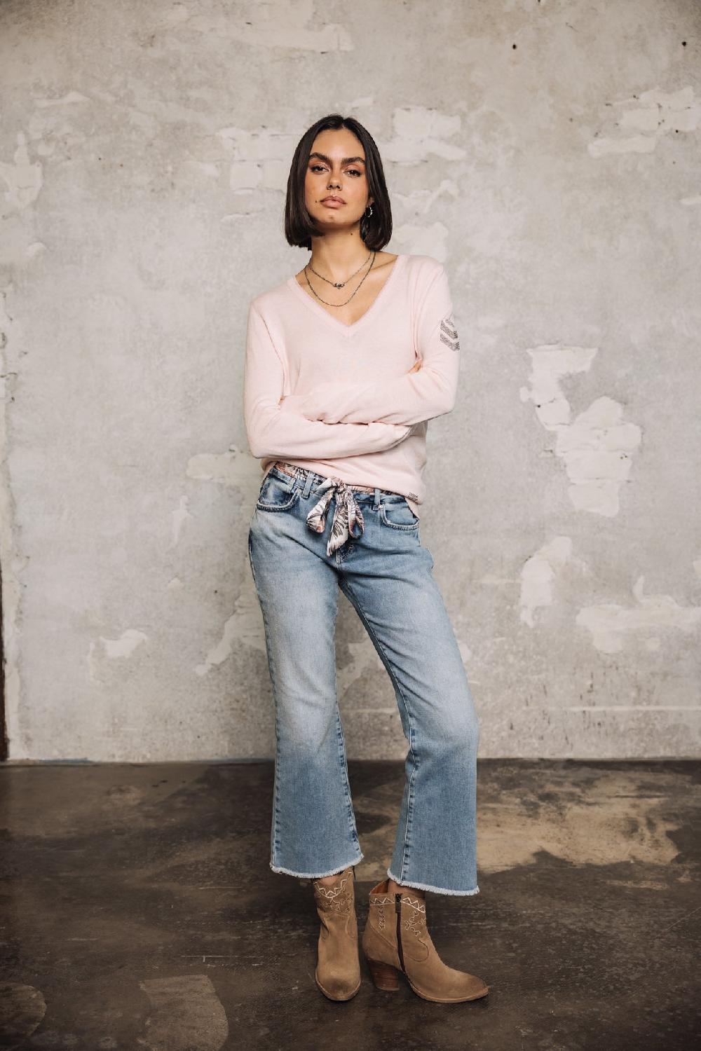 Freeman T. Porter Preem Pull Ajusté Col V Femme Light Pink