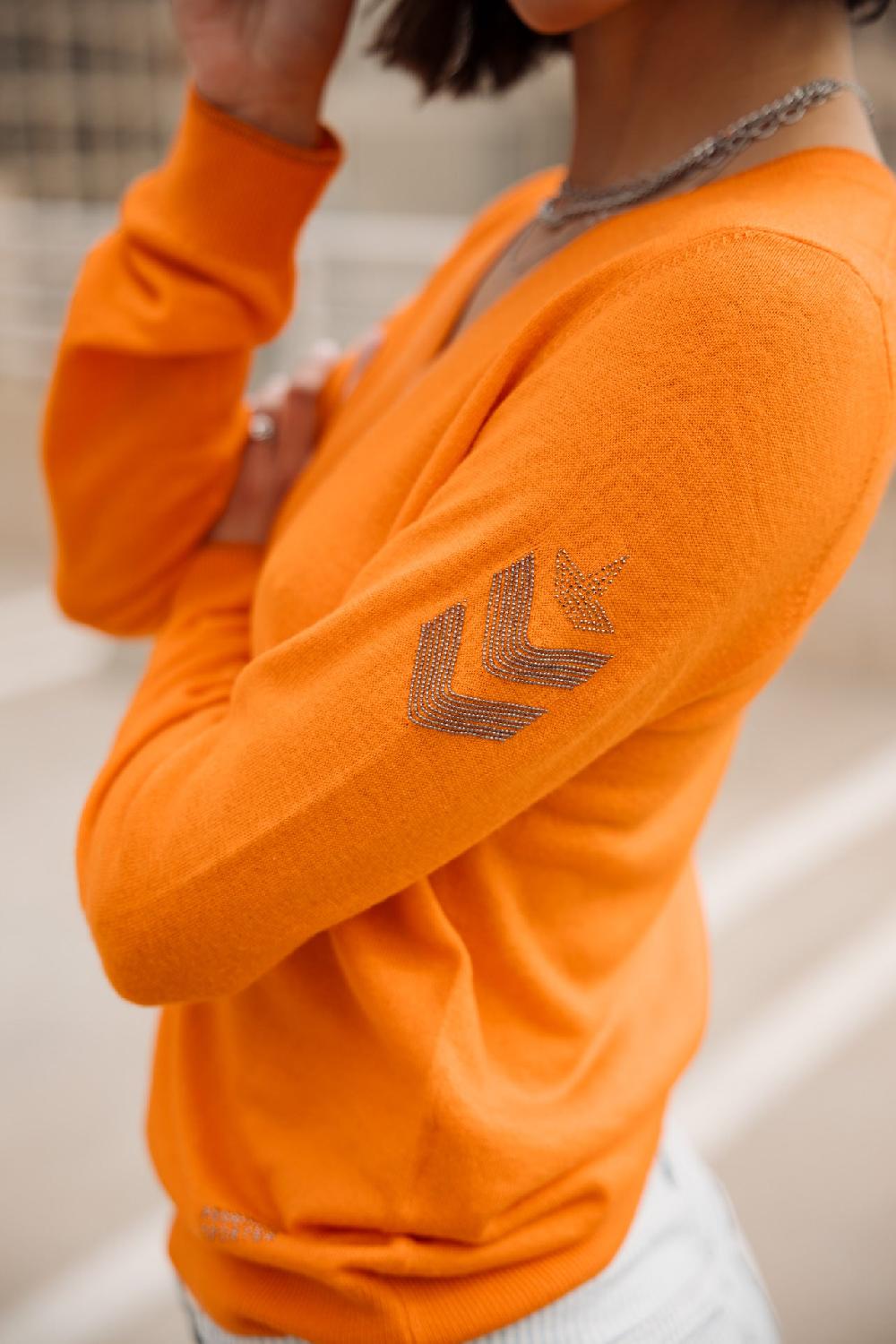 Freeman T. Porter Preem Pull Ajusté Col V Femme Sun Orange