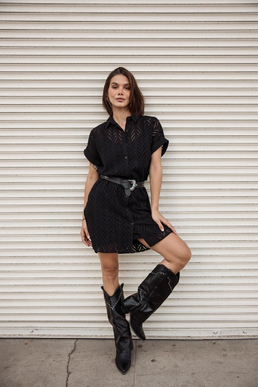 freeman t. porter Raffia Leaf Lace Robe chemise Femme black