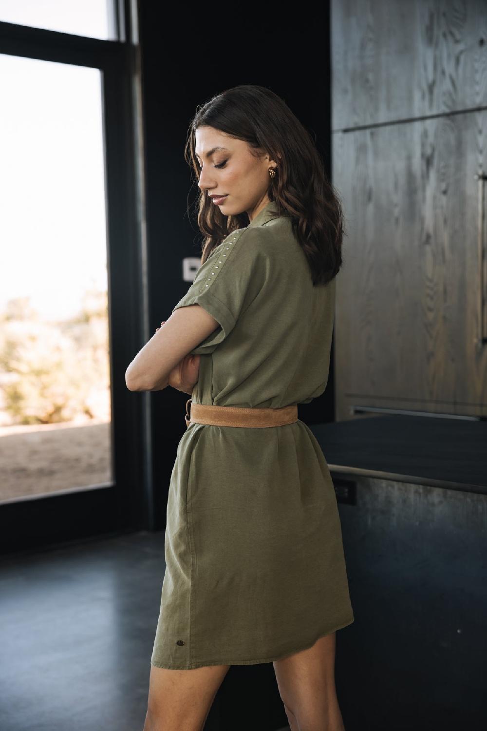 Freeman T. Porter Raffia Plain Robe Chemise Femme Deep Lichen Green