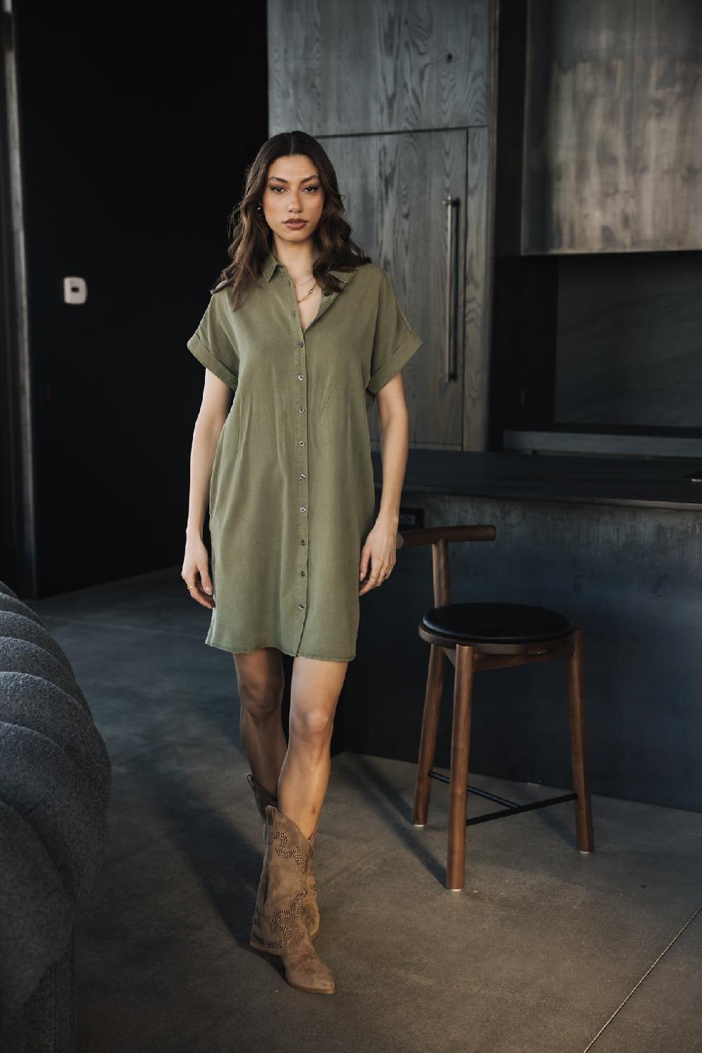 Freeman T. Porter Raffia Plain Robe Chemise Femme Deep Lichen Green