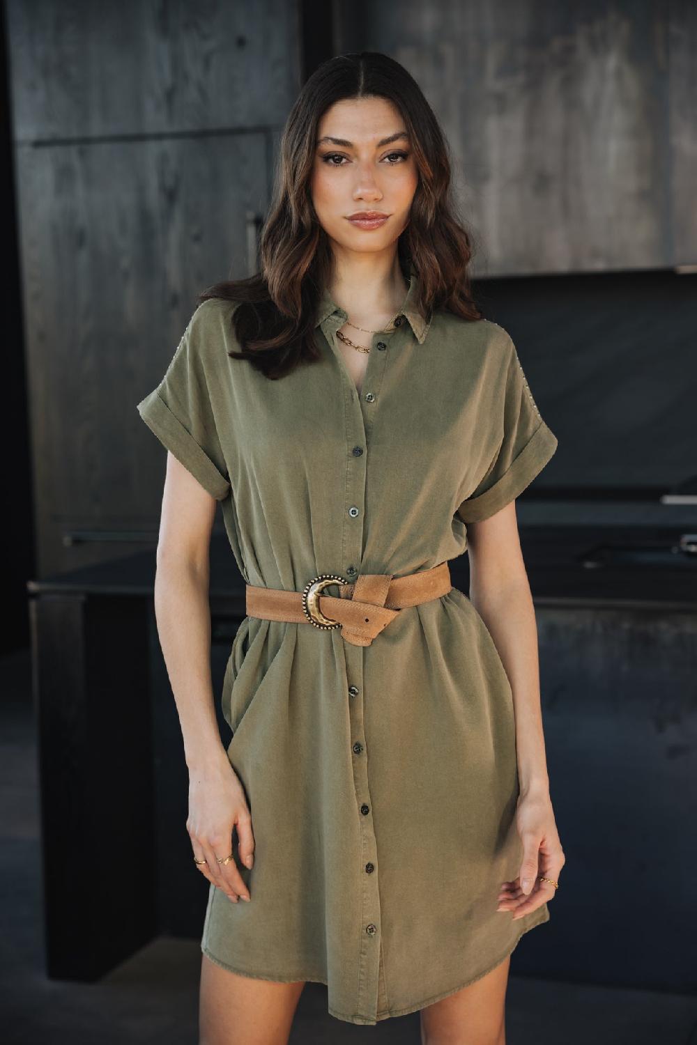 freeman t. porter Raffia Plain Robe chemise Femme deep lichen green