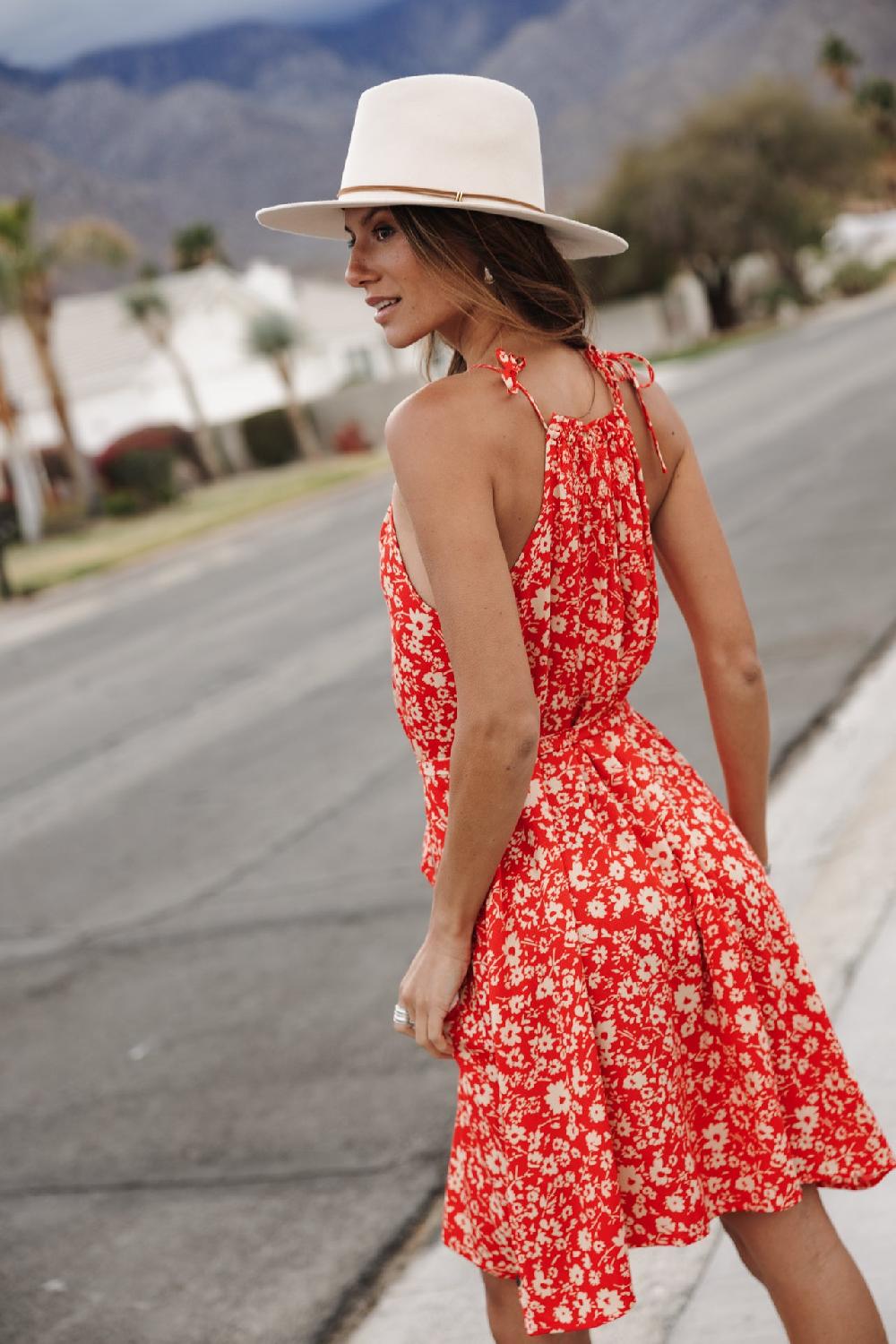 Freeman T. Porter Raffine Daisy Robe à Bretelles Femme Fiesta Red