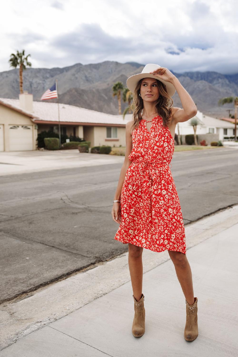 Freeman T. Porter Raffine Daisy Robe à Bretelles Femme Fiesta Red