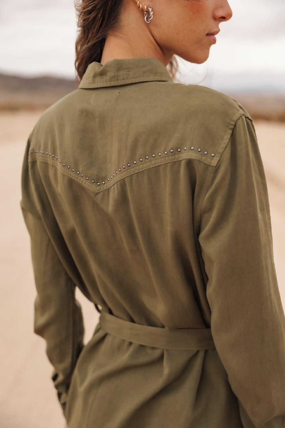 Freeman T. Porter Ravissa Plain Robe Chemise Détails Clous Femme Khaki