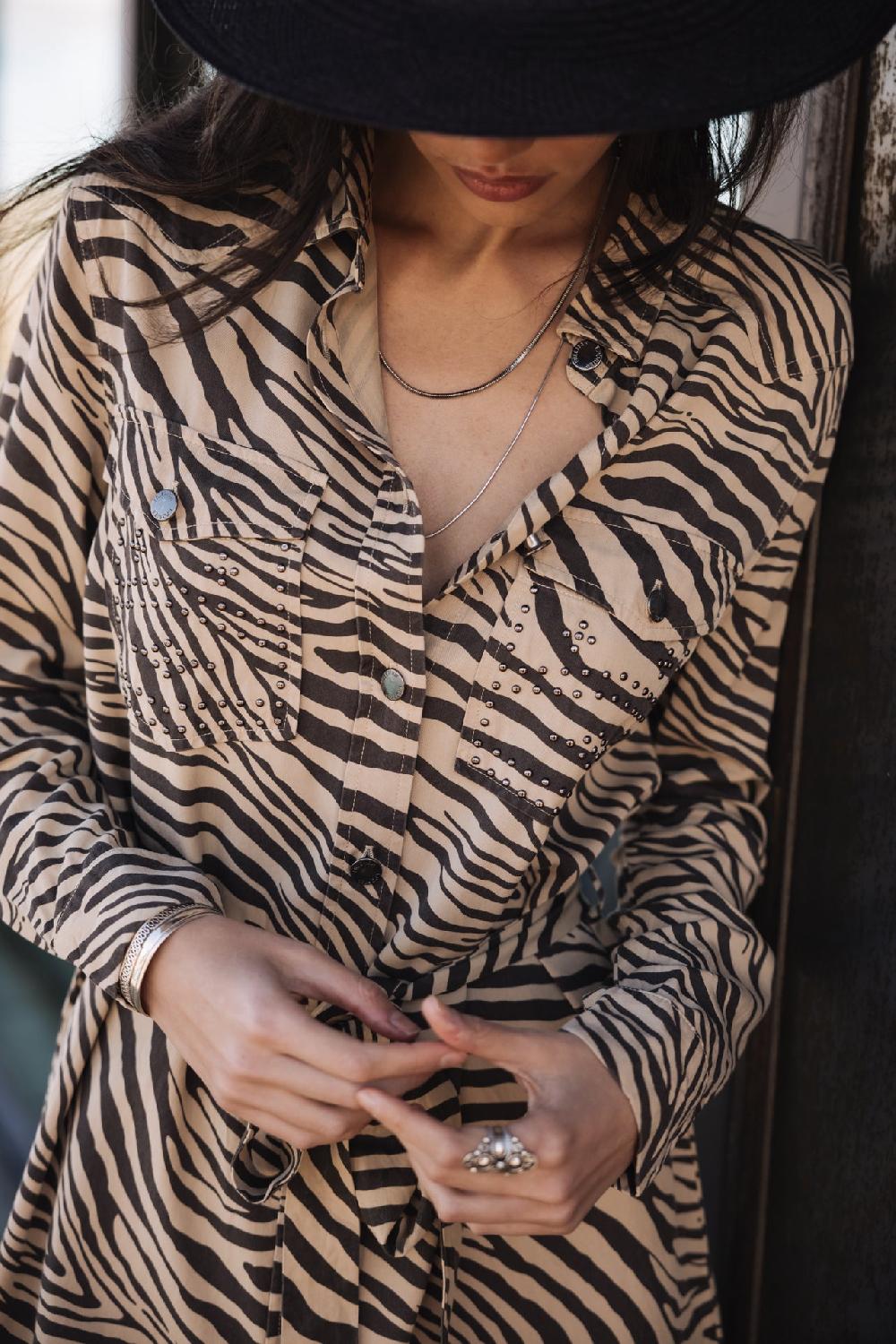 Freeman T. Porter Ravissa Svanna Robe Chemise Imprimée Femme Irish Cream