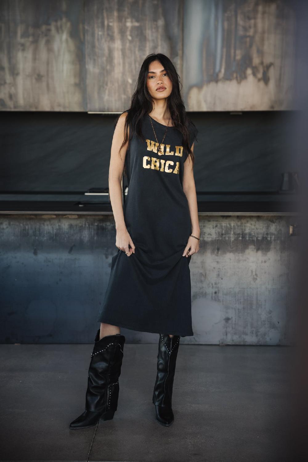 freeman t. porter Reave Wild Chica Foil Robe T-shirt Femme vintage black